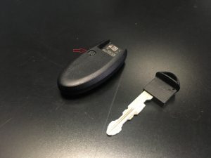 A Nissan / Infiniti Key Fob with key blade removed.