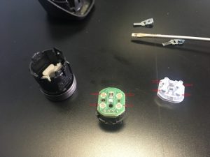 Cleaning of a disassembled GTI Engine Start Button electrical circuits.